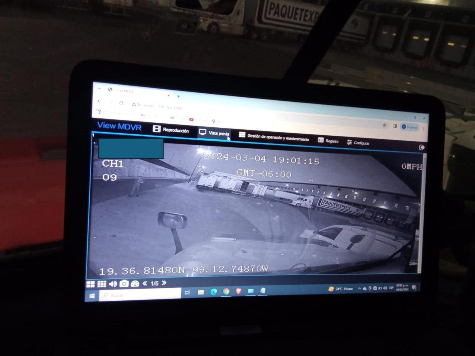 Prueba de visualización de cámara instalada en transporte de carga