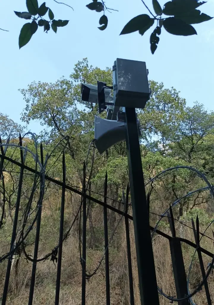 Cámara de videovigilancia para protección perimetral instalada en entorno boscoso