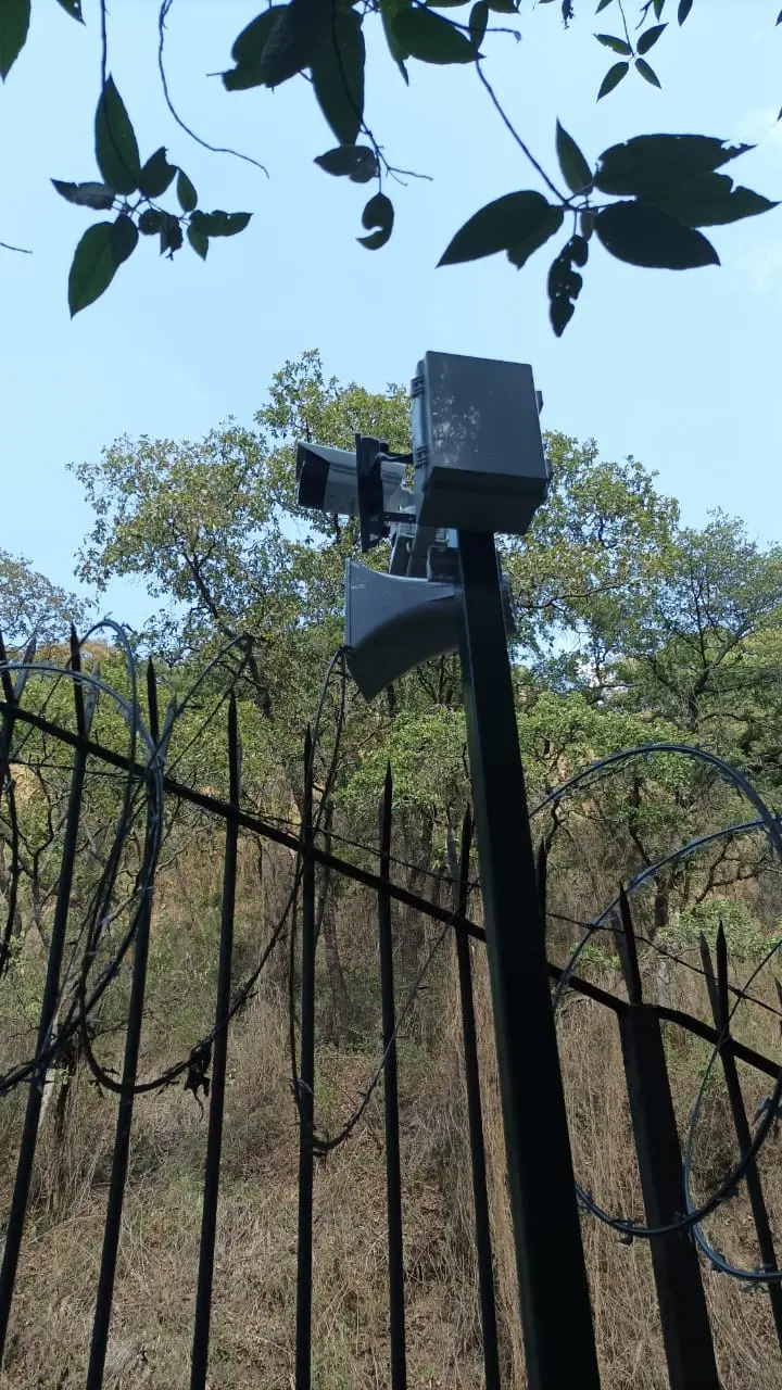 Cámara de videovigilancia para protección perimetral instalada en entorno boscoso